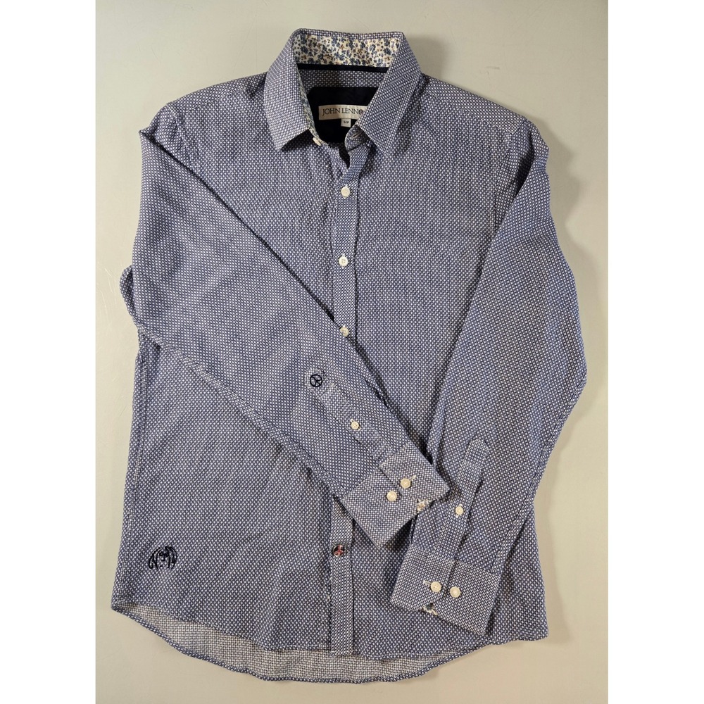 John Lennon Mens Blue Geometric Long Sleeve Button Down Shirt Size Small S/P